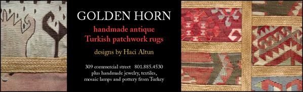 ad for Golden Horn, handmade antique Turkish patchwork rugs