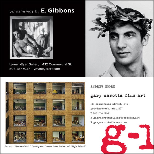 ad for E. Gibbons with link to Lyman-Eyer Gallery website, ad for Andrew Moore with links for email and website of Gary Marotta Fine Art