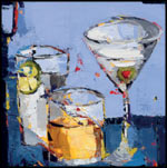 painting entitled A rabbi, priest and parrot walk into a bar