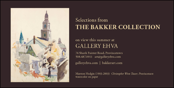 Ad for Gallery Ehva and the Bakker Collection with links to email and website for Gallery Ehva and website for Bakker Art