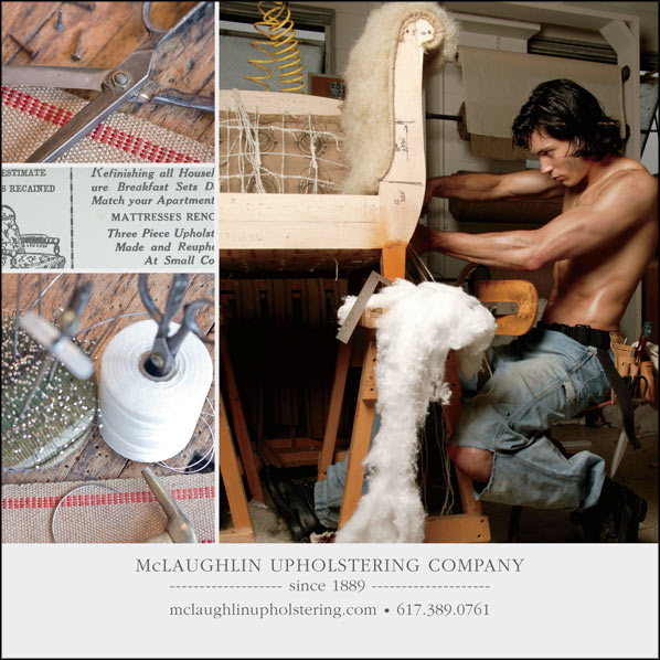 ad for McLaughlin Upholstering Company with link to their website