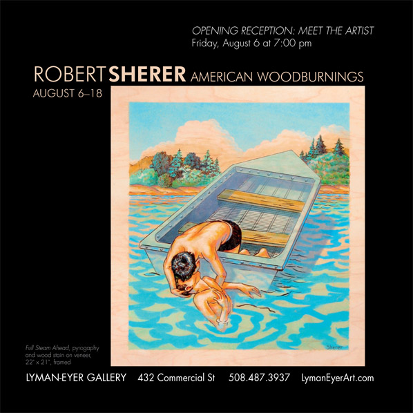 ad for Robert Sherer American Woodburnings with link to Lyman Eyer Gallery website